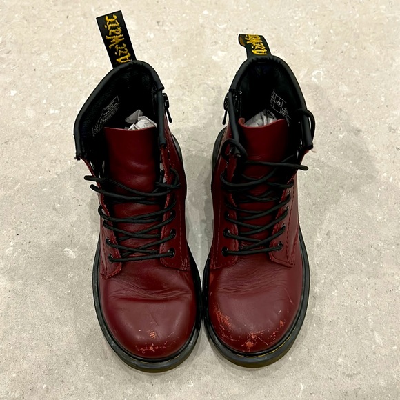Dr. Martens 1460 kids ankle Maroon Boots sz 1 cherry red leather hightop shoes - Picture 12 of 16